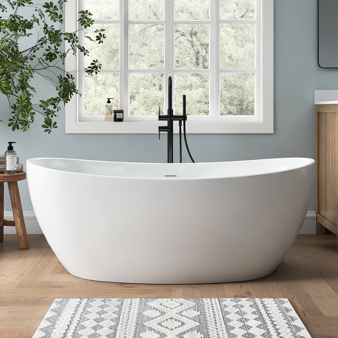 Tidal 60'' Acrylic Freestanding Tub Freestanding Soaking Bathtub